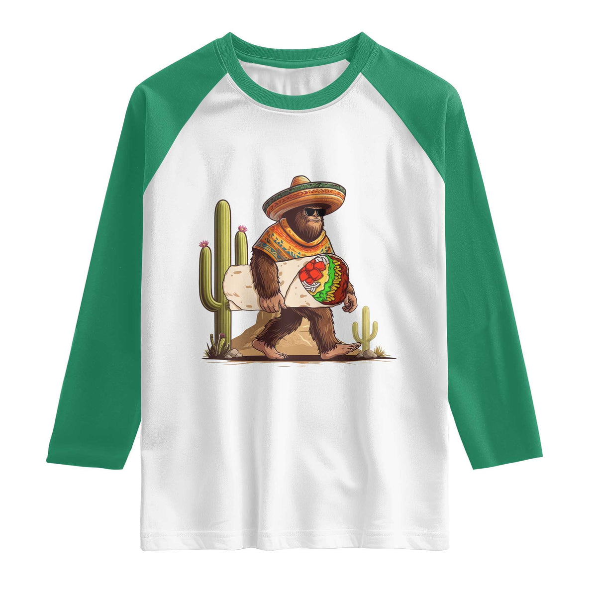 Funny Cinco De Mayo Bigfoot Burrito Lover Gift Raglan Shirt