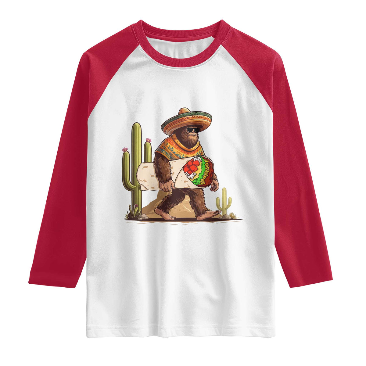 Funny Cinco De Mayo Bigfoot Burrito Lover Gift Raglan Shirt