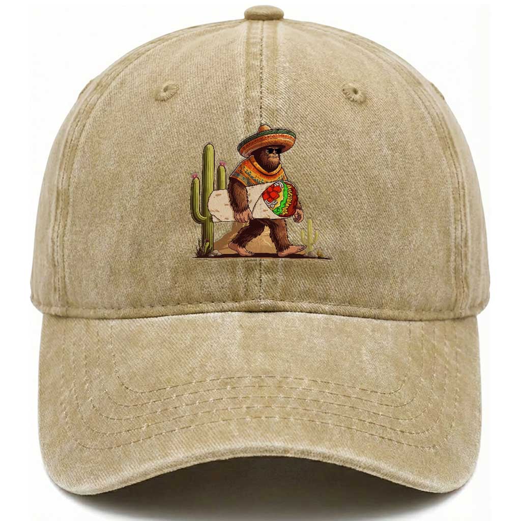 Funny Cinco De Mayo Bigfoot Burrito Lover Gift Washed Cotton Baseball Cap