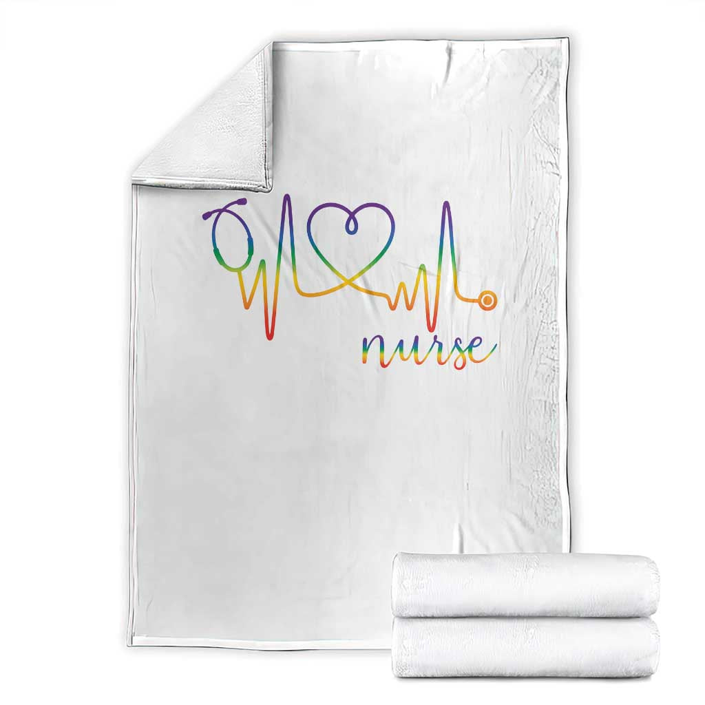 Nurse Heartbeat Rainbow Heart LGBTQ Pride Throw Blanket Medical Professional Support