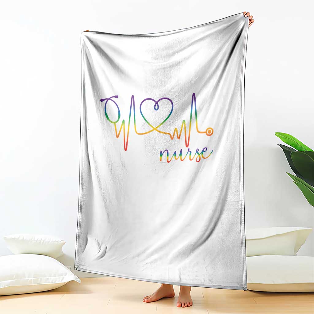 Nurse Heartbeat Rainbow Heart LGBTQ Pride Throw Blanket Medical Professional Support