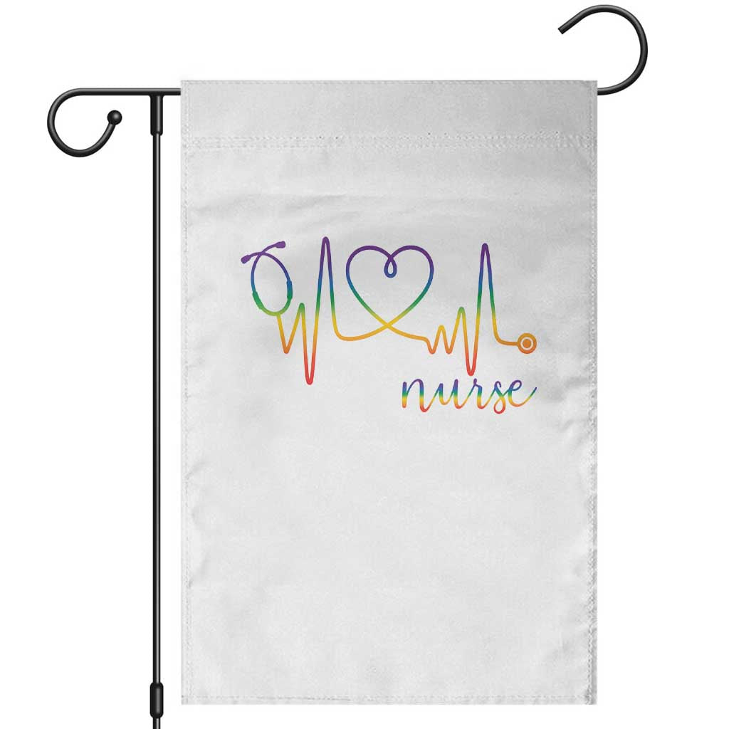 Nurse Heartbeat Rainbow Heart LGBTQ Pride Garden Flag Medical Professional Support