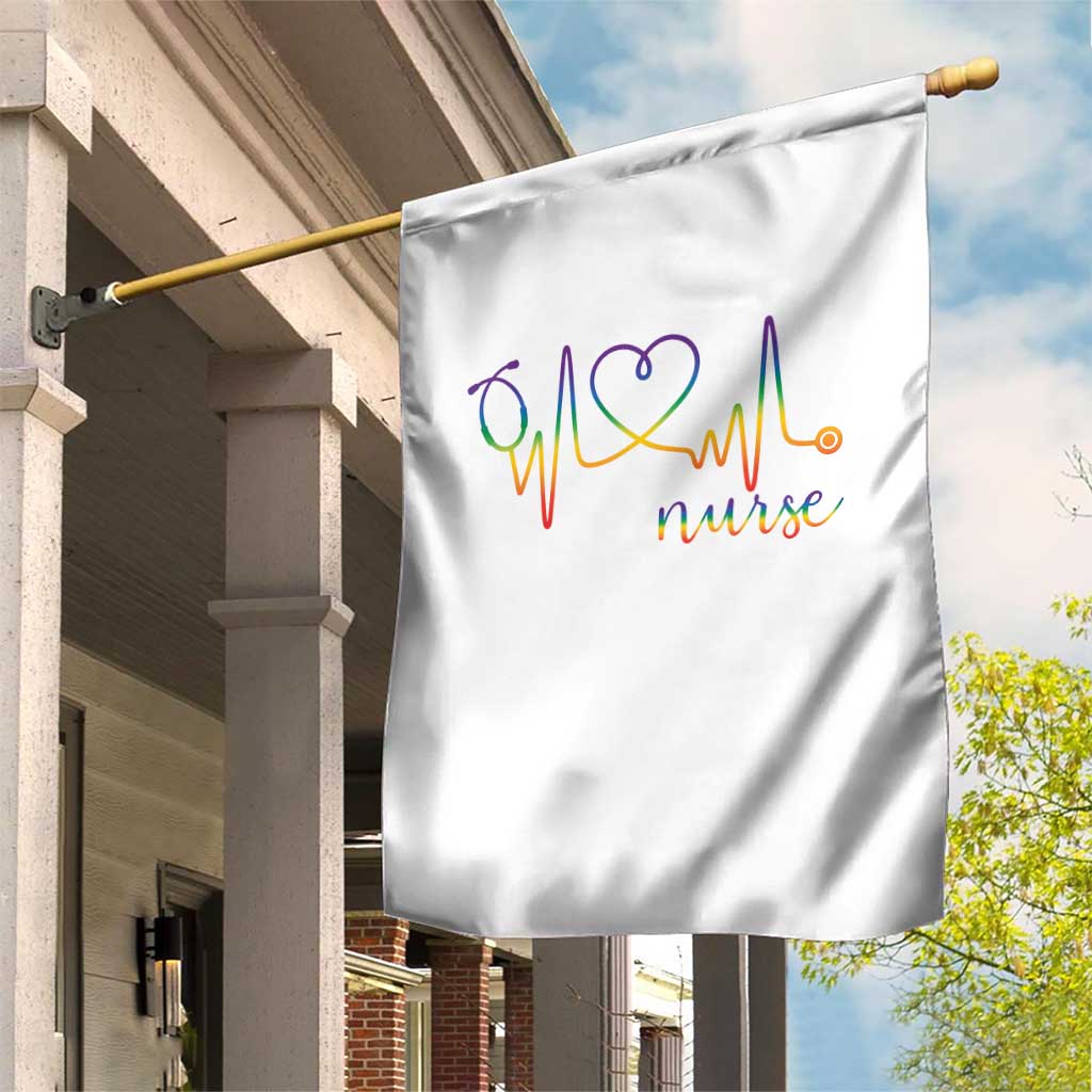 Nurse Heartbeat Rainbow Heart LGBTQ Pride Garden Flag Medical Professional Support