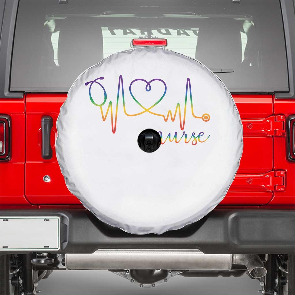 Nurse Heartbeat Rainbow Heart LGBTQ Pride Spare Tire Cover Medical Professional Support