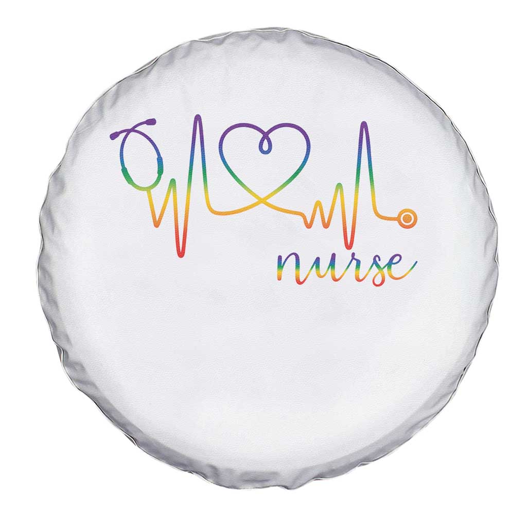 Nurse Heartbeat Rainbow Heart LGBTQ Pride Spare Tire Cover Medical Professional Support