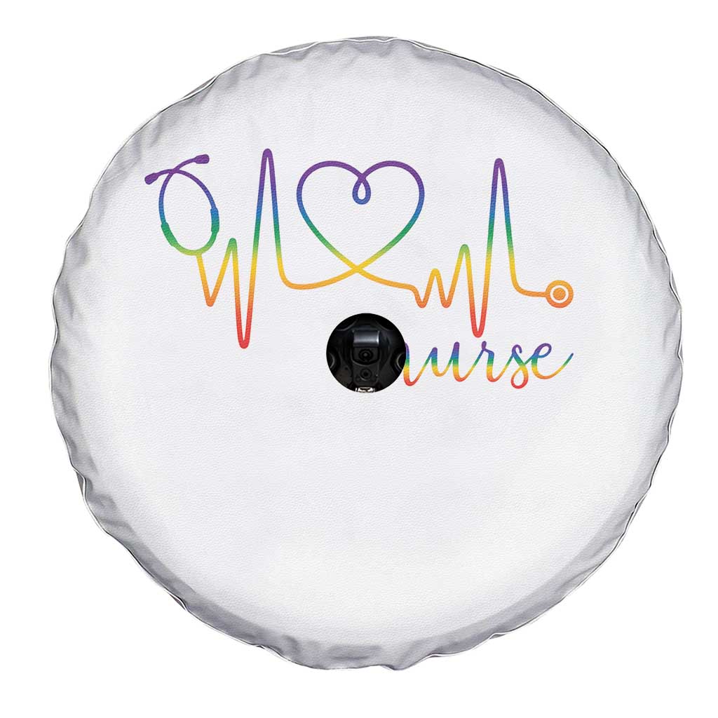 Nurse Heartbeat Rainbow Heart LGBTQ Pride Spare Tire Cover Medical Professional Support