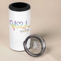Nurse Heartbeat Rainbow Heart LGBTQ Pride 4 in 1 Can Cooler Tumbler Medical Professional Support