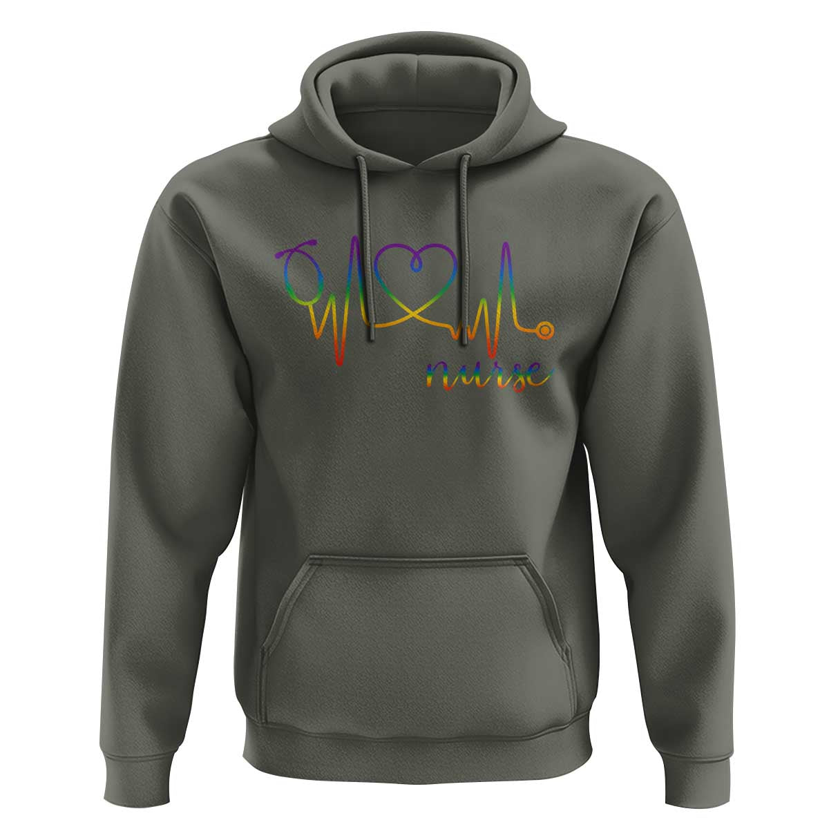 Nurse Heartbeat Rainbow Heart LGBTQ Pride Hoodie Medical Professional Support
