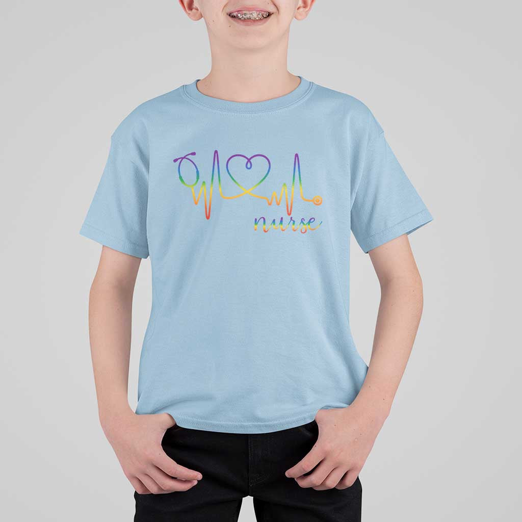 Nurse Heartbeat Rainbow Heart LGBTQ Pride T Shirt For Kid Medical Professional Support