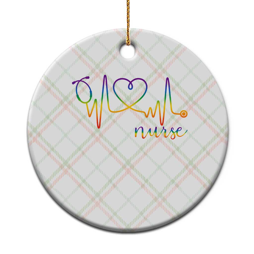 Nurse Heartbeat Rainbow Heart LGBTQ Pride Ceramic Ornament Medical Professional Support