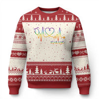 Nurse Heartbeat Rainbow Heart LGBTQ Pride Ugly Christmas Sweater Medical Professional Support