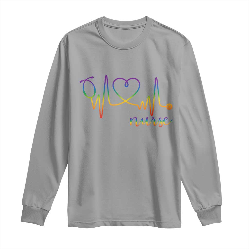 Nurse Heartbeat Rainbow Heart LGBTQ Pride Long Sleeve Shirt Medical Professional Support
