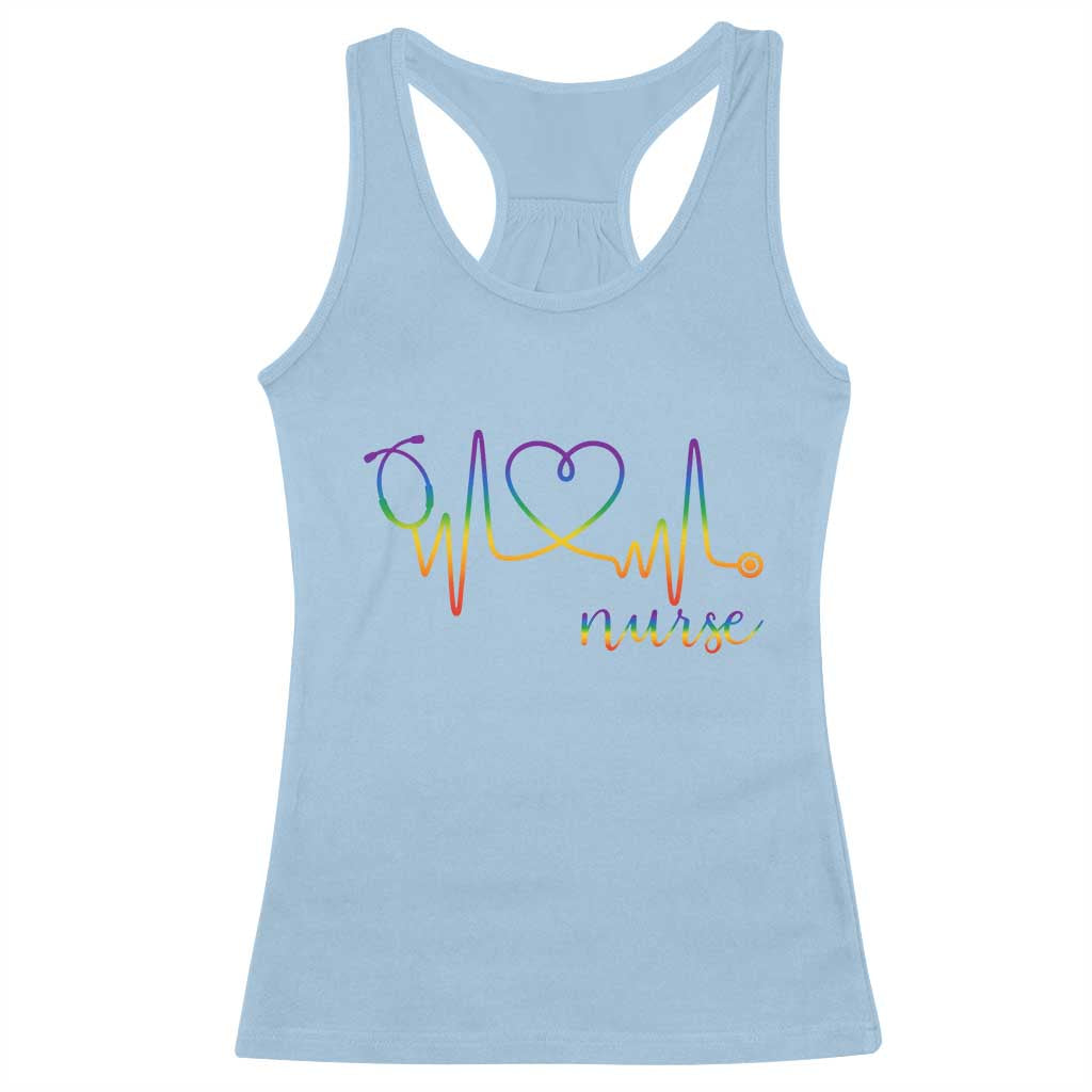Nurse Heartbeat Rainbow Heart LGBTQ Pride Racerback Tank Top Medical Professional Support
