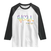 Nurse Heartbeat Rainbow Heart LGBTQ Pride Raglan Shirt Medical Professional Support
