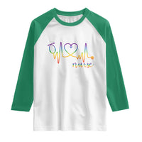 Nurse Heartbeat Rainbow Heart LGBTQ Pride Raglan Shirt Medical Professional Support