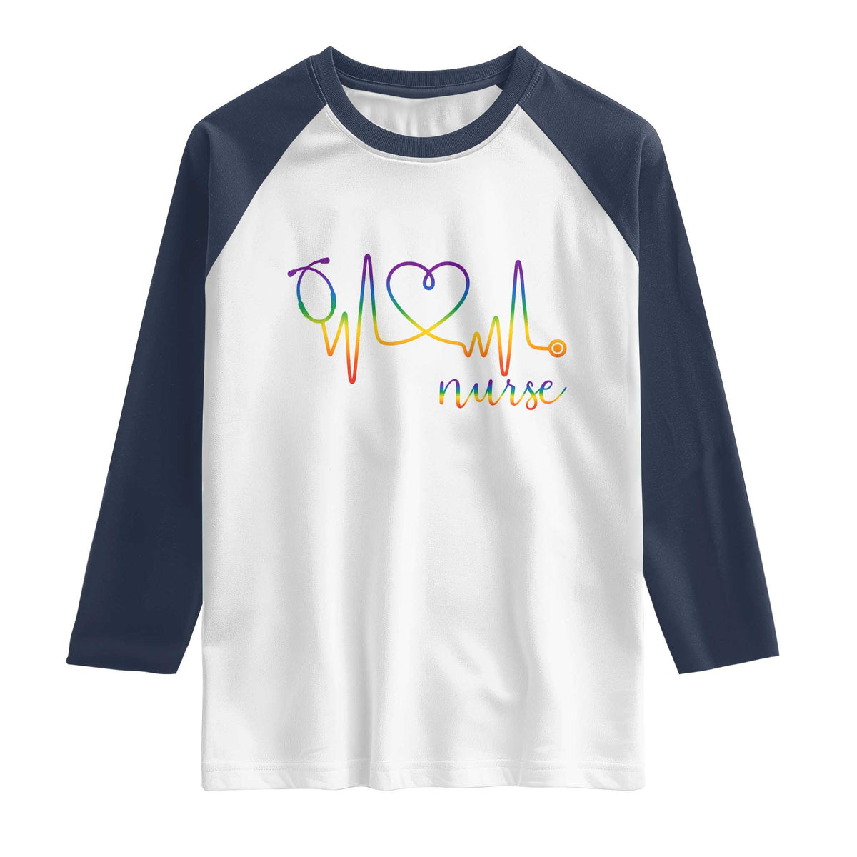 Nurse Heartbeat Rainbow Heart LGBTQ Pride Raglan Shirt Medical Professional Support
