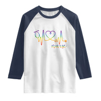 Nurse Heartbeat Rainbow Heart LGBTQ Pride Raglan Shirt Medical Professional Support