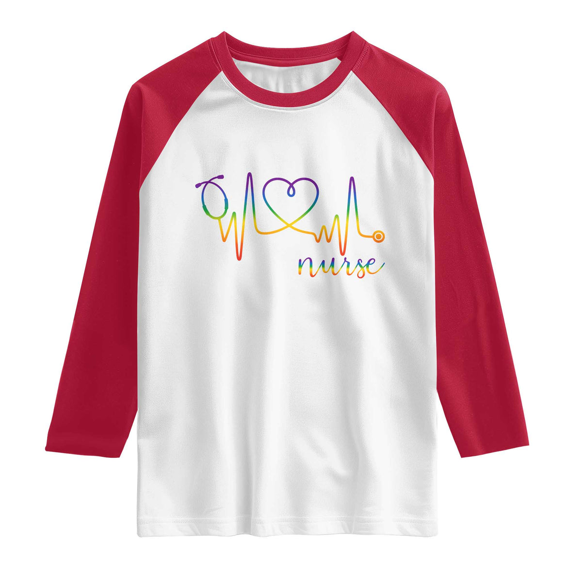 Nurse Heartbeat Rainbow Heart LGBTQ Pride Raglan Shirt Medical Professional Support