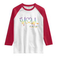 Nurse Heartbeat Rainbow Heart LGBTQ Pride Raglan Shirt Medical Professional Support