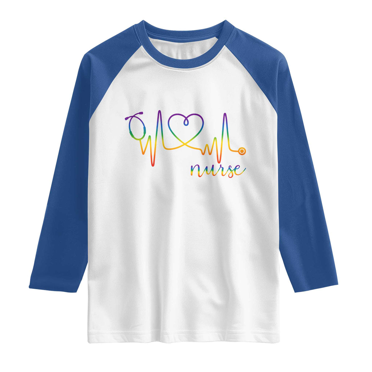 Nurse Heartbeat Rainbow Heart LGBTQ Pride Raglan Shirt Medical Professional Support