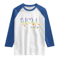 Nurse Heartbeat Rainbow Heart LGBTQ Pride Raglan Shirt Medical Professional Support