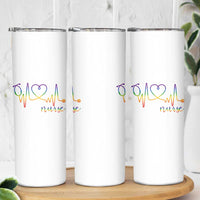 Nurse Heartbeat Rainbow Heart LGBTQ Pride Skinny Tumbler Medical Professional Support