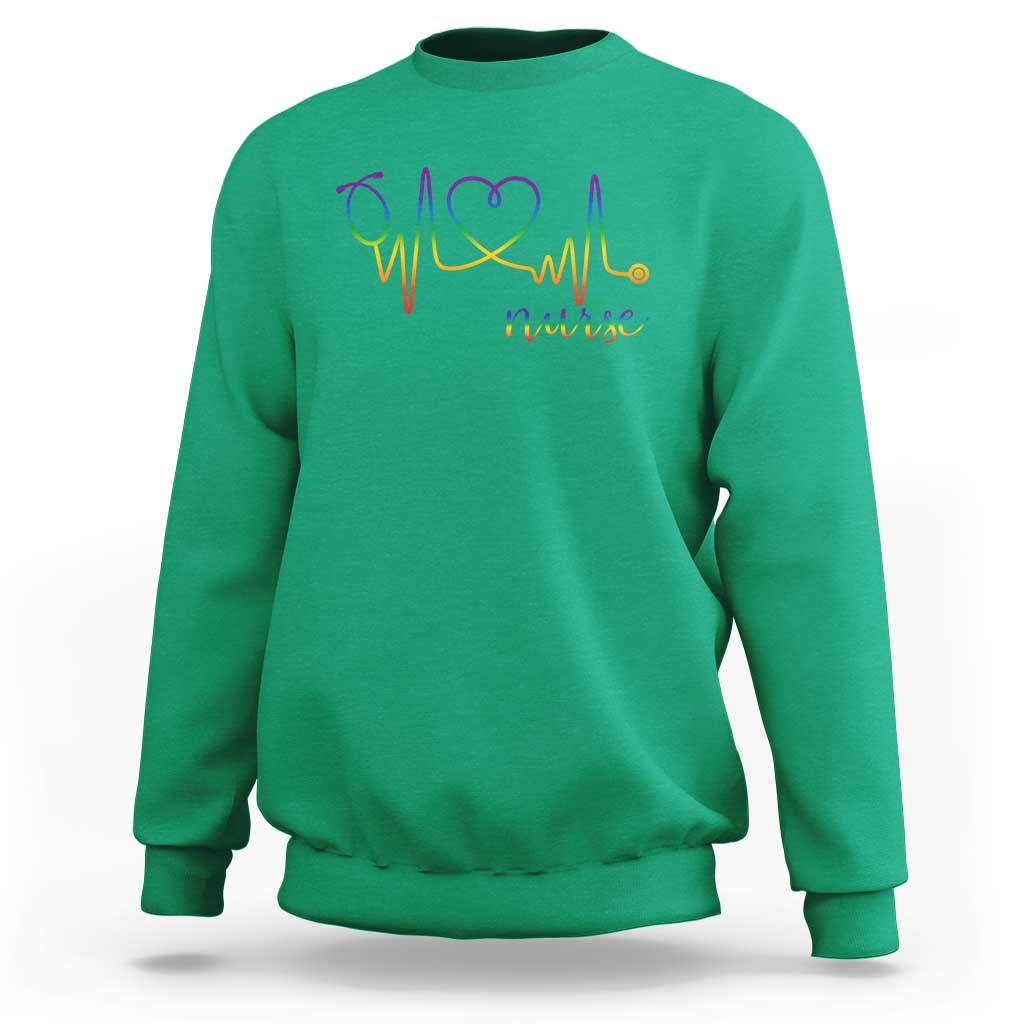Nurse Heartbeat Rainbow Heart LGBTQ Pride Sweatshirt Medical Professional Support