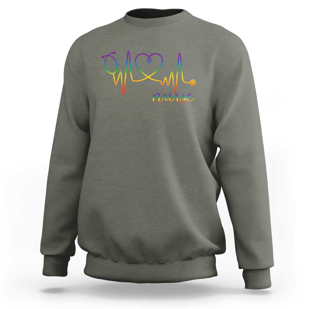 Nurse Heartbeat Rainbow Heart LGBTQ Pride Sweatshirt Medical Professional Support