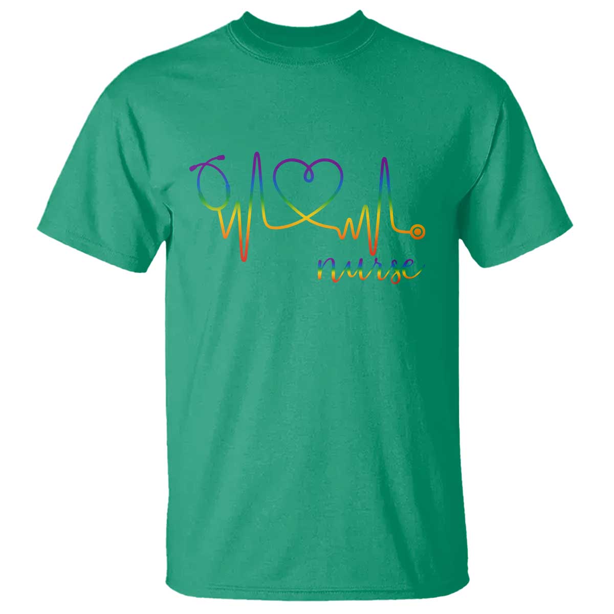 Nurse Heartbeat Rainbow Heart LGBTQ Pride T Shirt Medical Professional Support