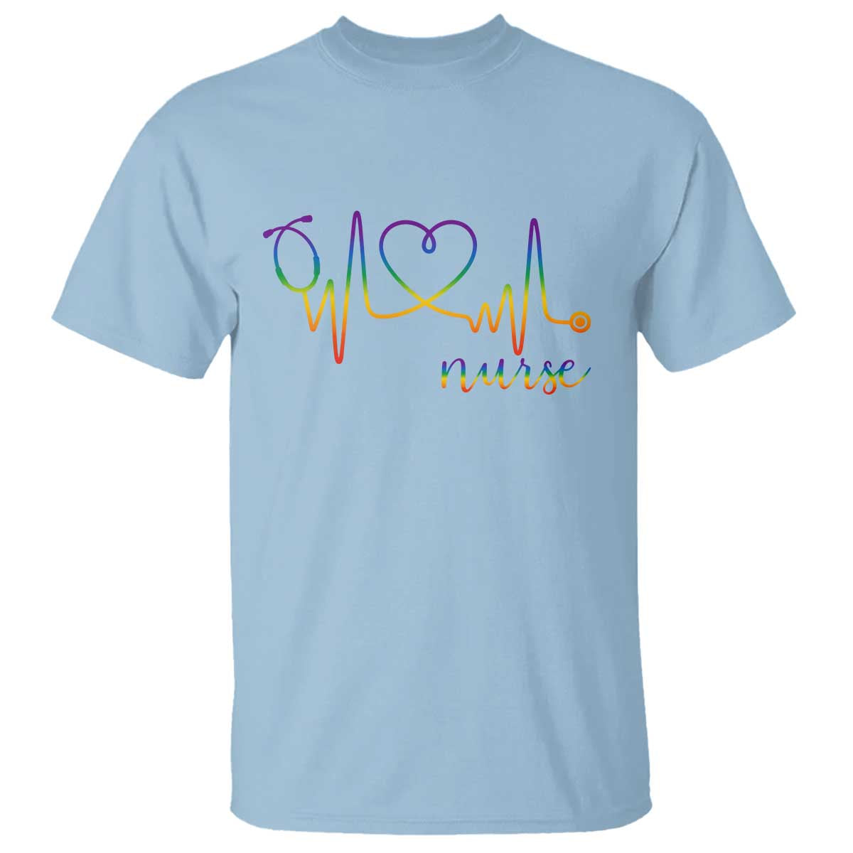 Nurse Heartbeat Rainbow Heart LGBTQ Pride T Shirt Medical Professional Support