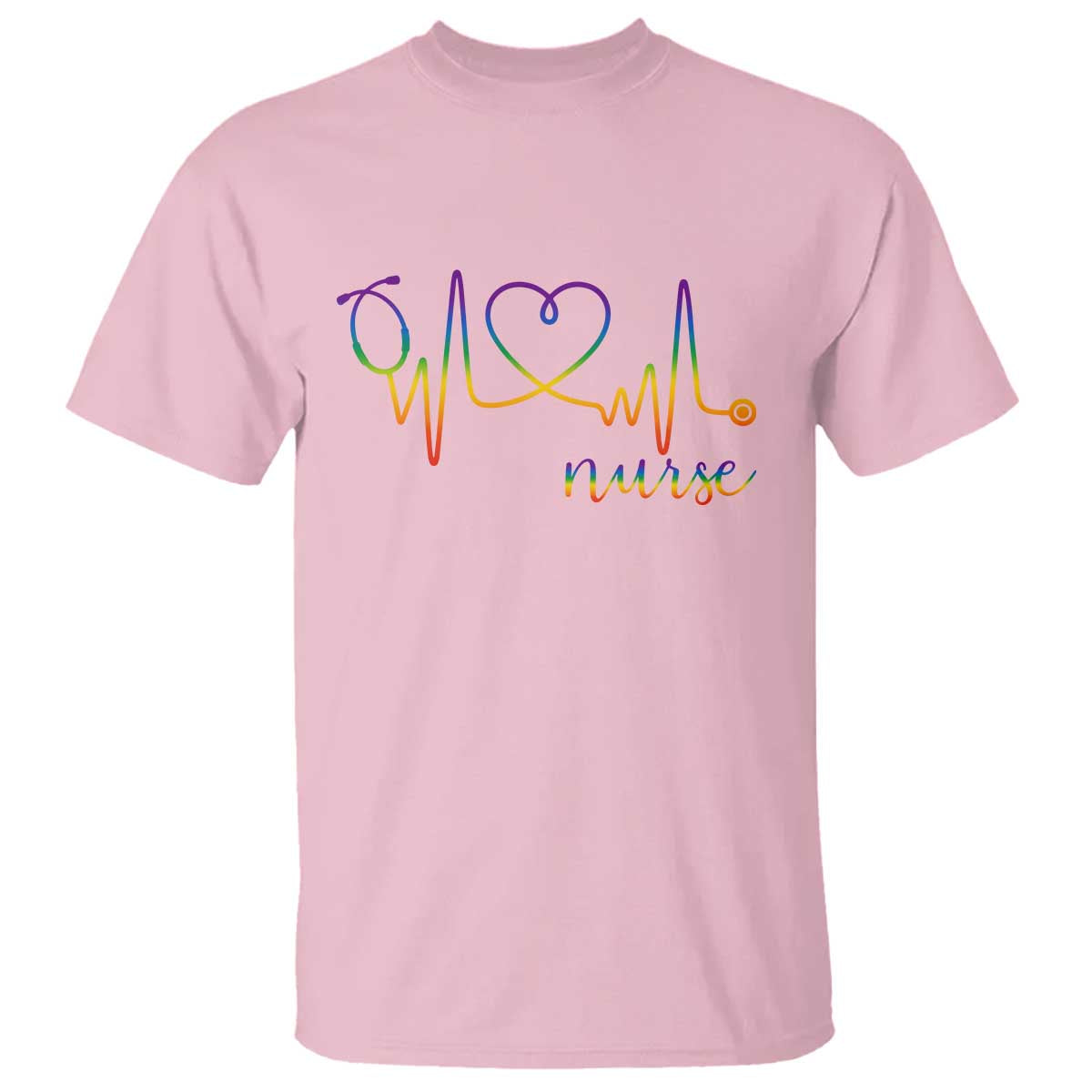 Nurse Heartbeat Rainbow Heart LGBTQ Pride T Shirt Medical Professional Support