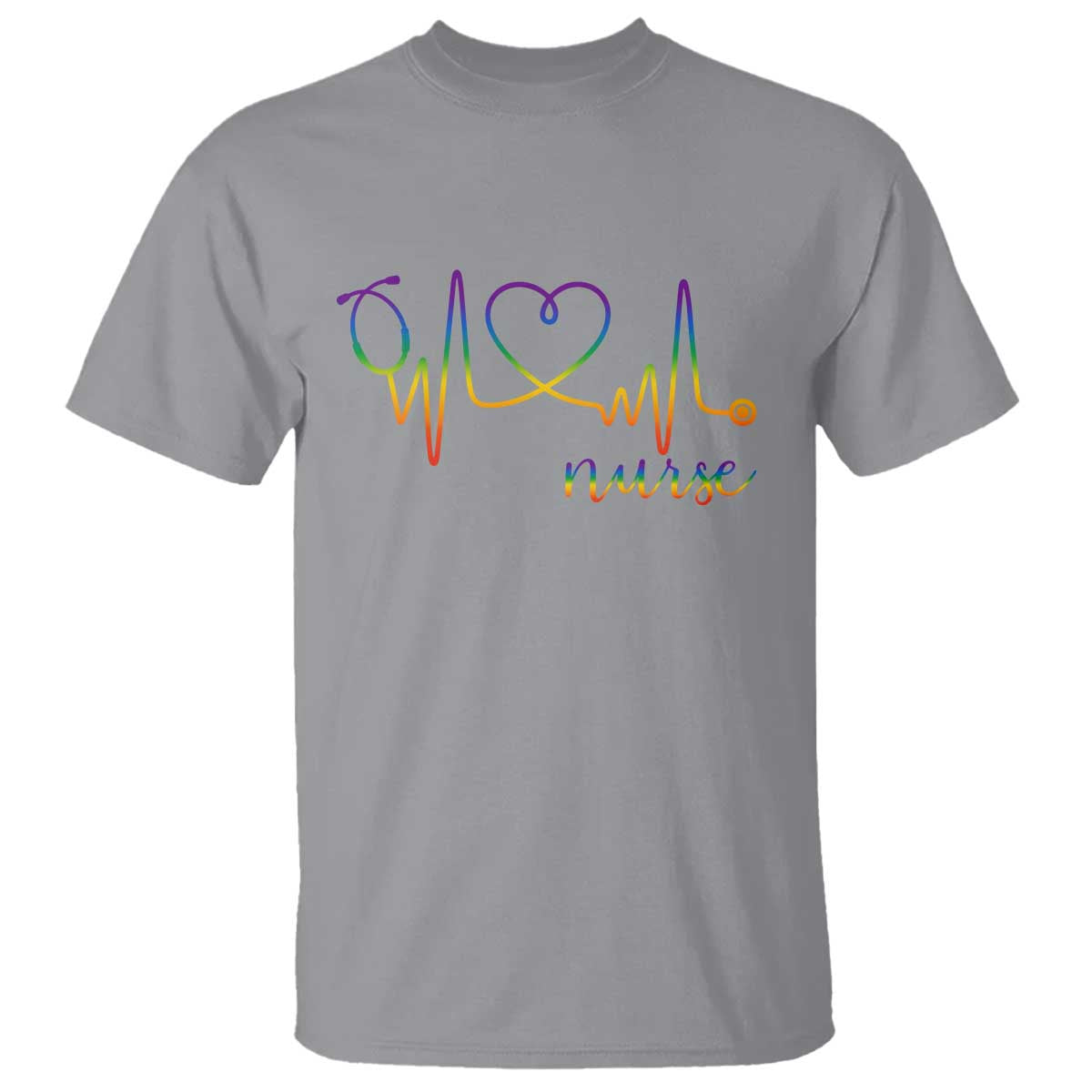 Nurse Heartbeat Rainbow Heart LGBTQ Pride T Shirt Medical Professional Support