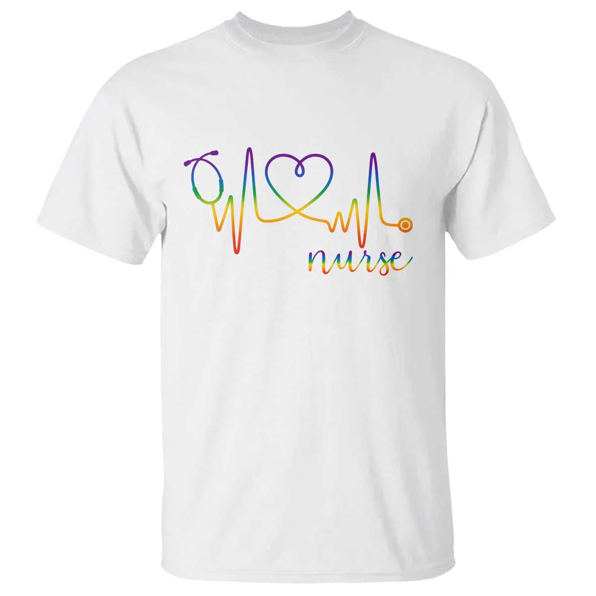 Nurse Heartbeat Rainbow Heart LGBTQ Pride T Shirt Medical Professional Support