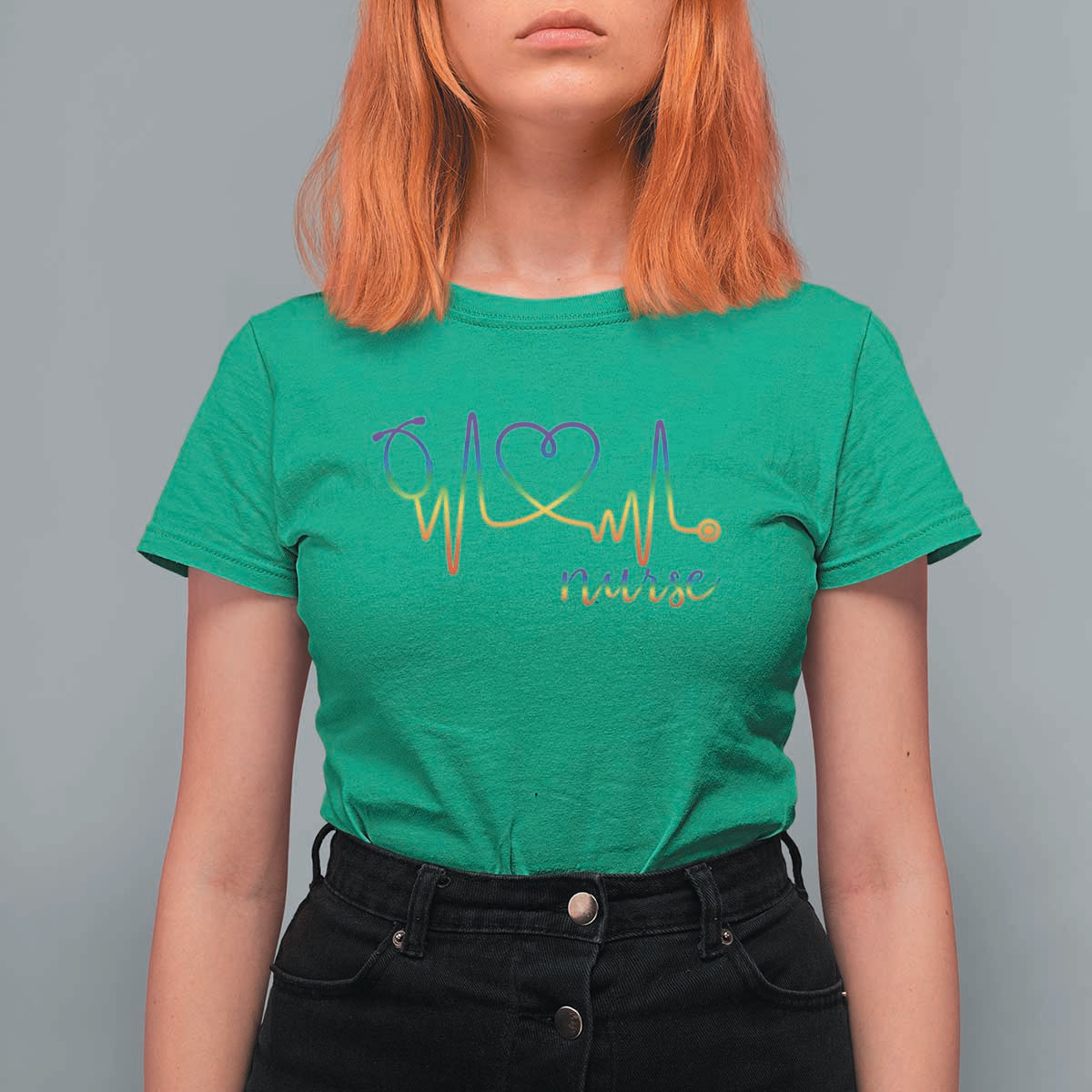 Nurse Heartbeat Rainbow Heart LGBTQ Pride T Shirt For Women Medical Professional Support