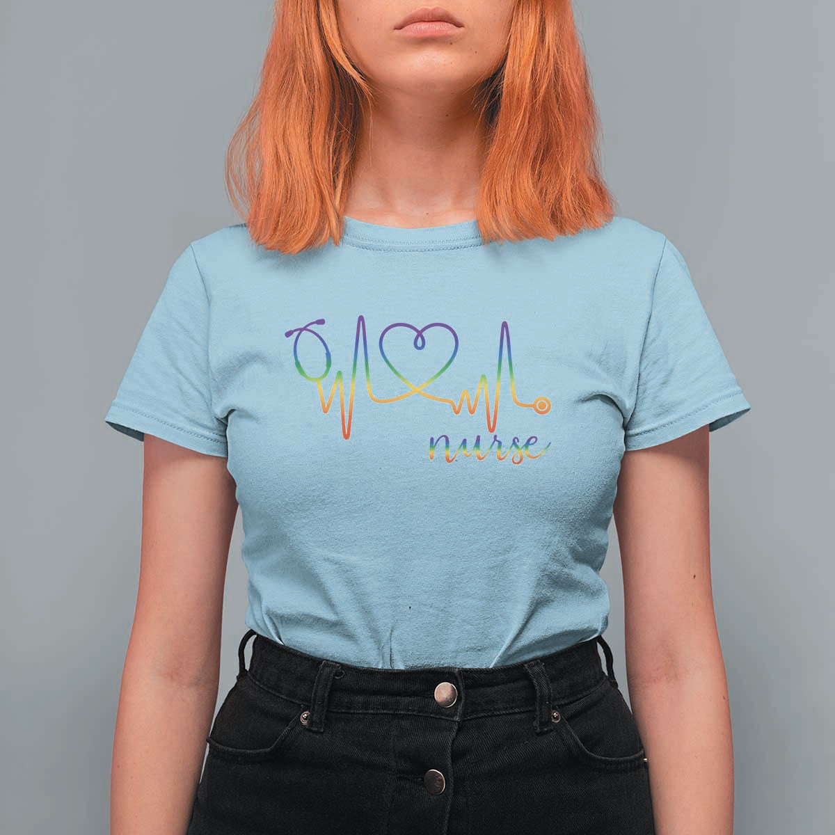 Nurse Heartbeat Rainbow Heart LGBTQ Pride T Shirt For Women Medical Professional Support