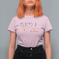 Nurse Heartbeat Rainbow Heart LGBTQ Pride T Shirt For Women Medical Professional Support