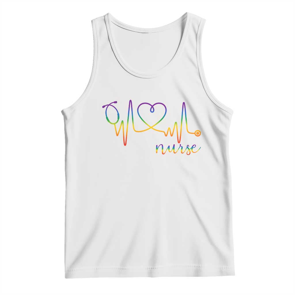 Nurse Heartbeat Rainbow Heart LGBTQ Pride Tank Top Medical Professional Support