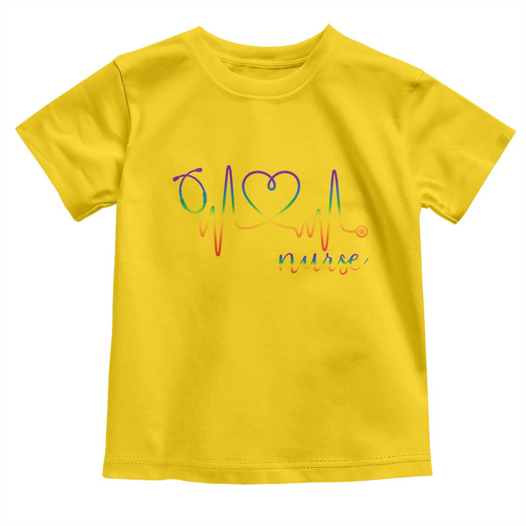 Nurse Heartbeat Rainbow Heart LGBTQ Pride Toddler T Shirt Medical Professional Support