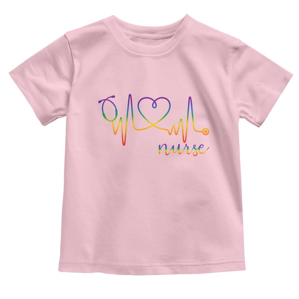 Nurse Heartbeat Rainbow Heart LGBTQ Pride Toddler T Shirt Medical Professional Support