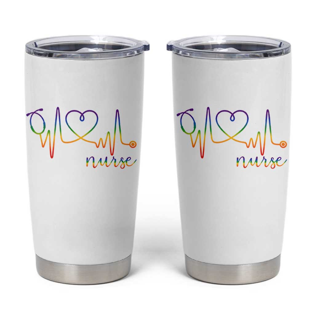 Nurse Heartbeat Rainbow Heart LGBTQ Pride Tumbler Cup Medical Professional Support