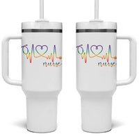 Nurse Heartbeat Rainbow Heart LGBTQ Pride Tumbler With Handle Medical Professional Support