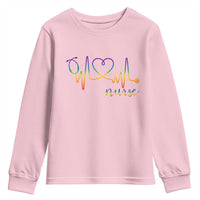 Nurse Heartbeat Rainbow Heart LGBTQ Pride Youth Sweatshirt Medical Professional Support