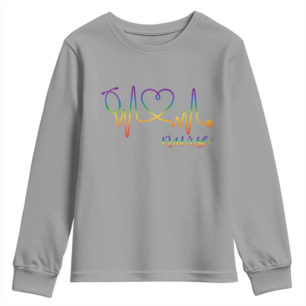 Nurse Heartbeat Rainbow Heart LGBTQ Pride Youth Sweatshirt Medical Professional Support