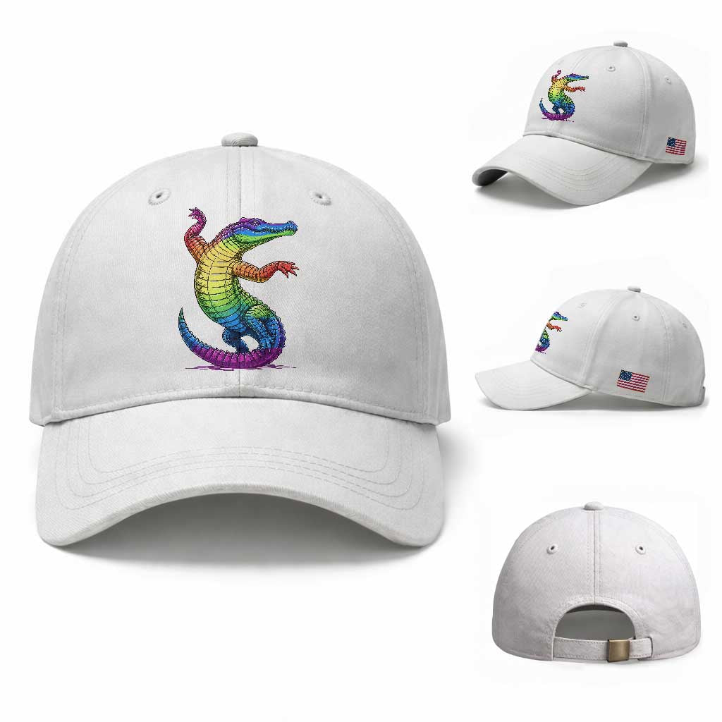 Funny Rainbow Gator LGBTQ Pride Support Baseball Cap