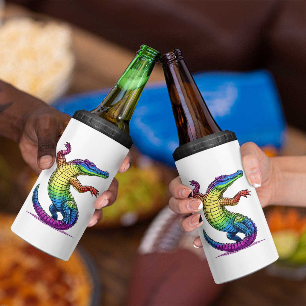 Funny Rainbow Gator LGBTQ Pride Support 4 in 1 Can Cooler Tumbler