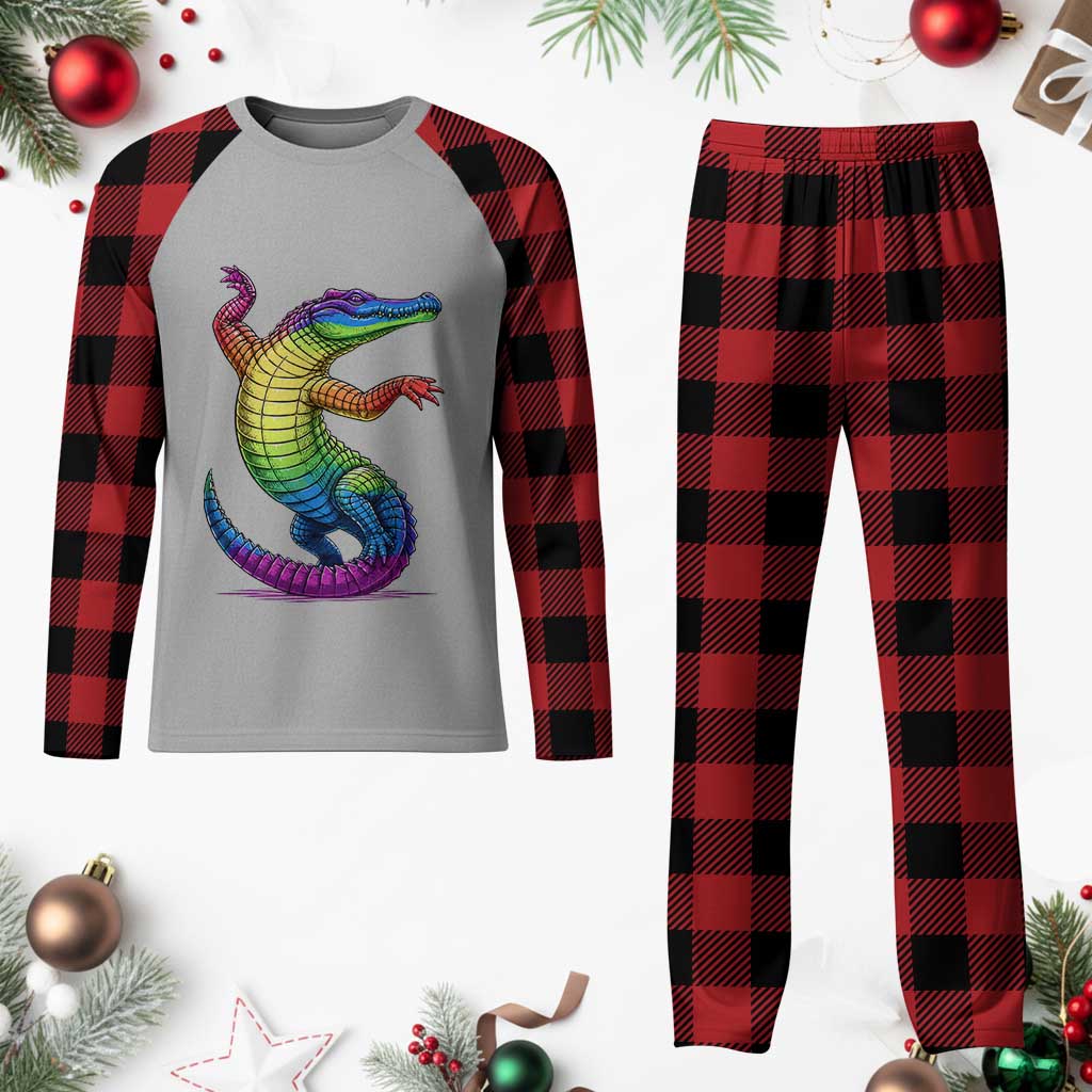 Funny Rainbow Gator LGBTQ Pride Support Plaid Pajama Set