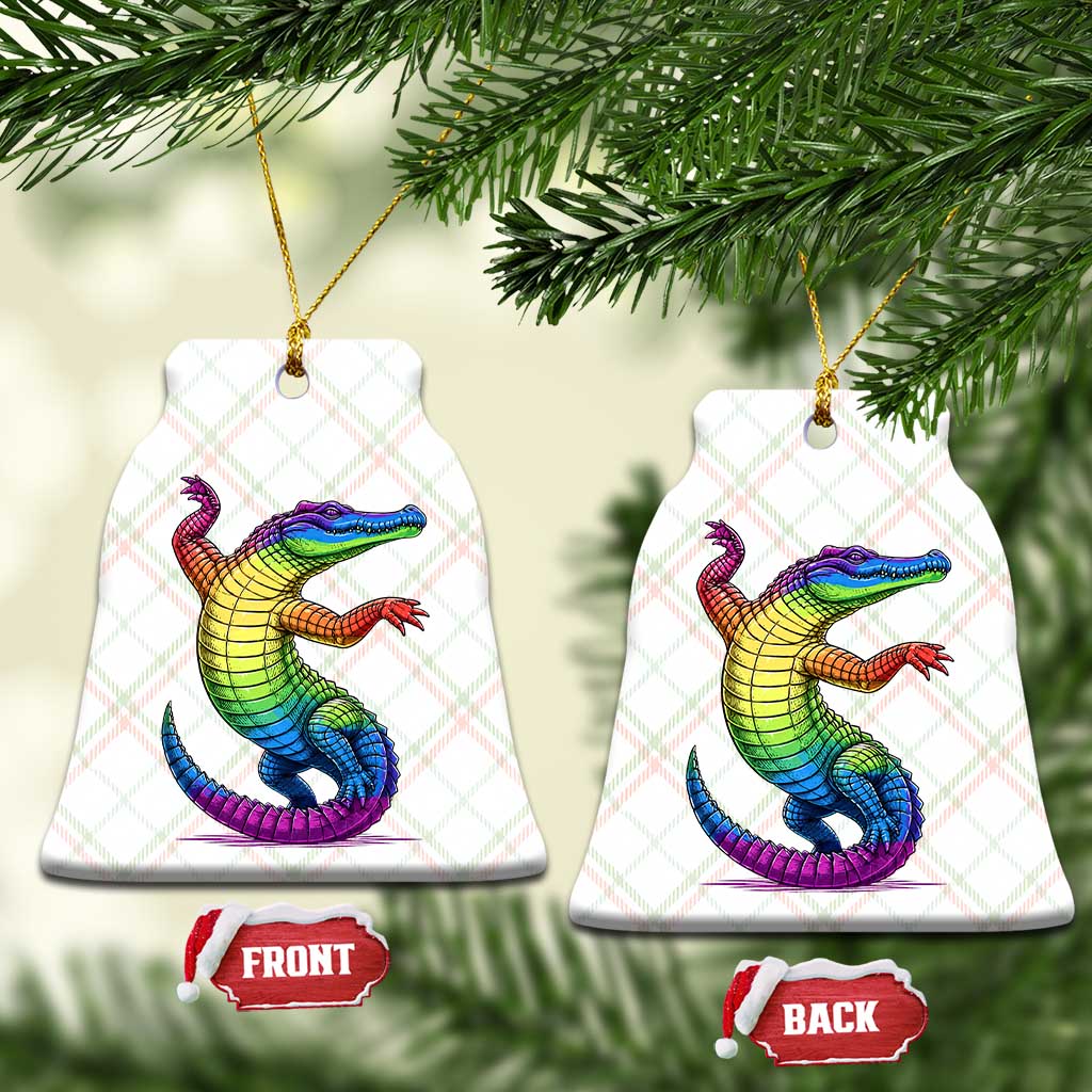 Funny Rainbow Gator LGBTQ Pride Support Ceramic Ornament