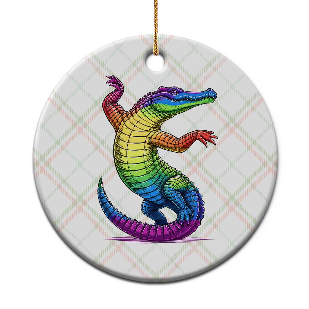 Funny Rainbow Gator LGBTQ Pride Support Ceramic Ornament