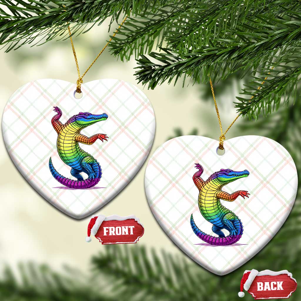Funny Rainbow Gator LGBTQ Pride Support Ceramic Ornament