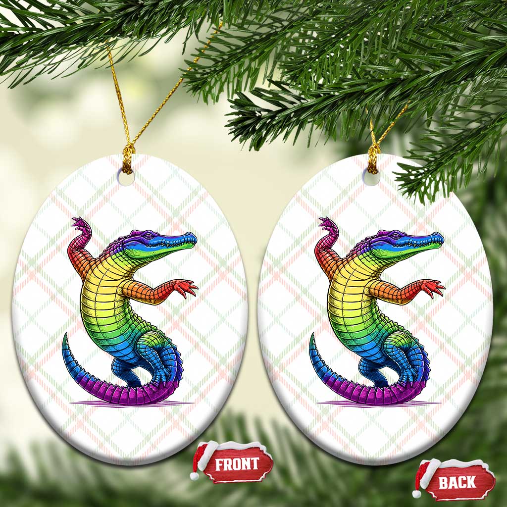 Funny Rainbow Gator LGBTQ Pride Support Ceramic Ornament